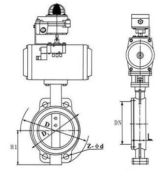 D671x wafer type pneumatic butterfly valve size